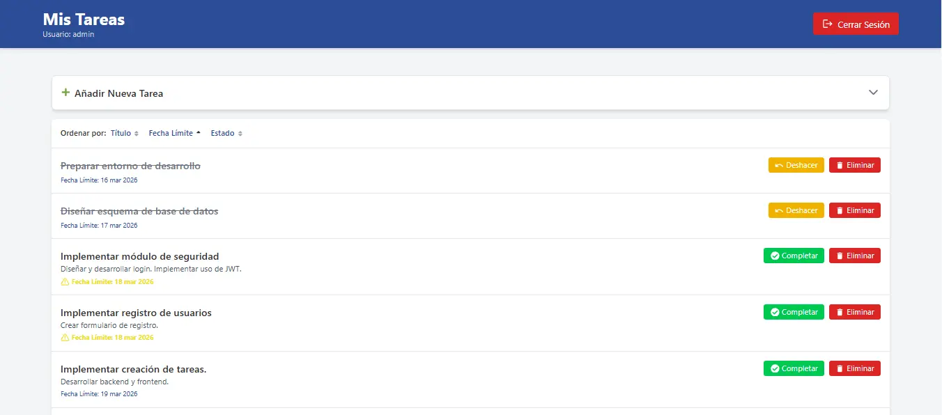 Sistema de Gestión de Tareas (Full Stack)